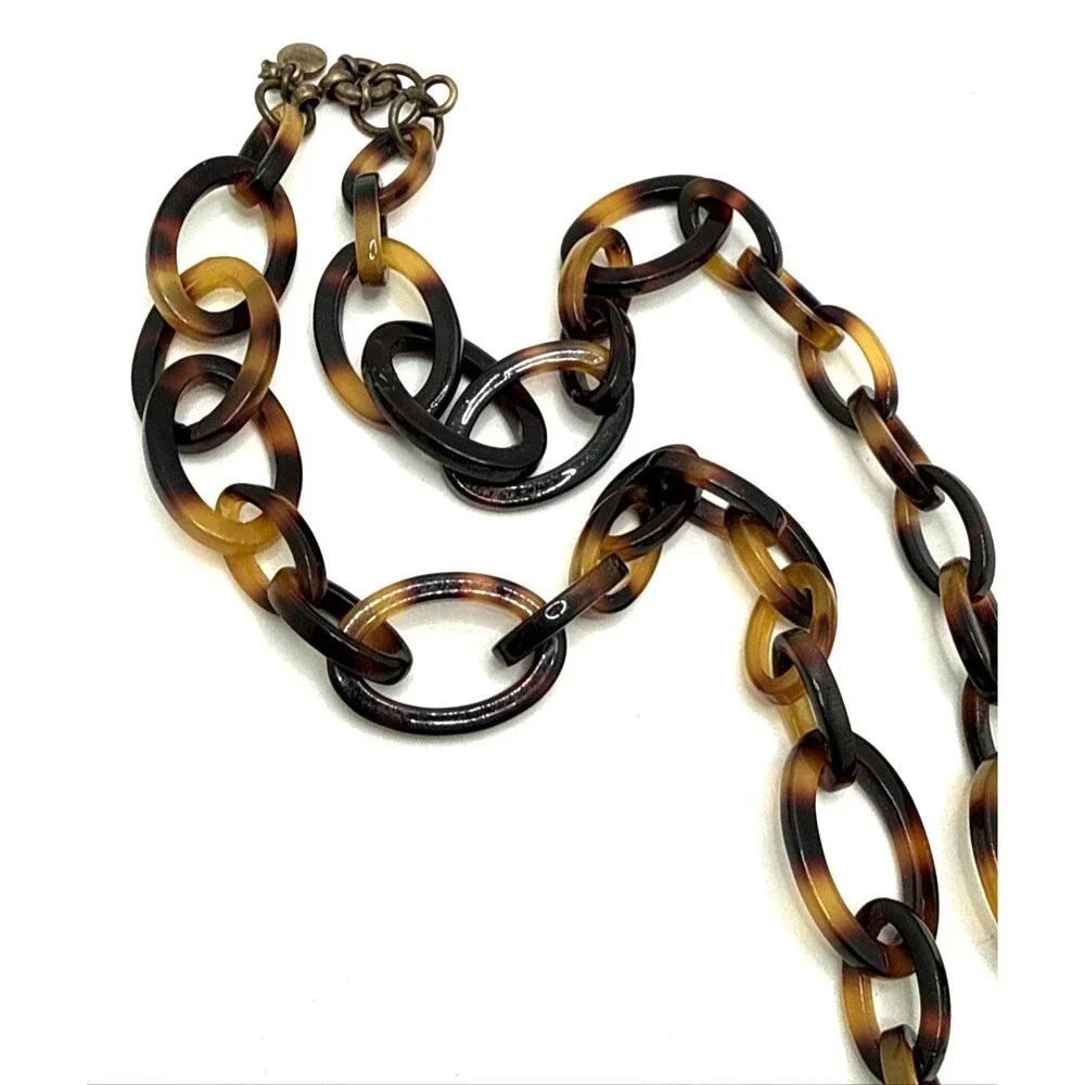 Vintage J CREW Faux Tortoise Shell Link Necklace 31